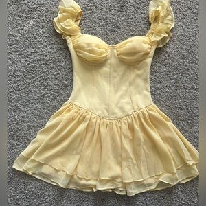 Fashion Nova Yellow Chiffon Mini Dress